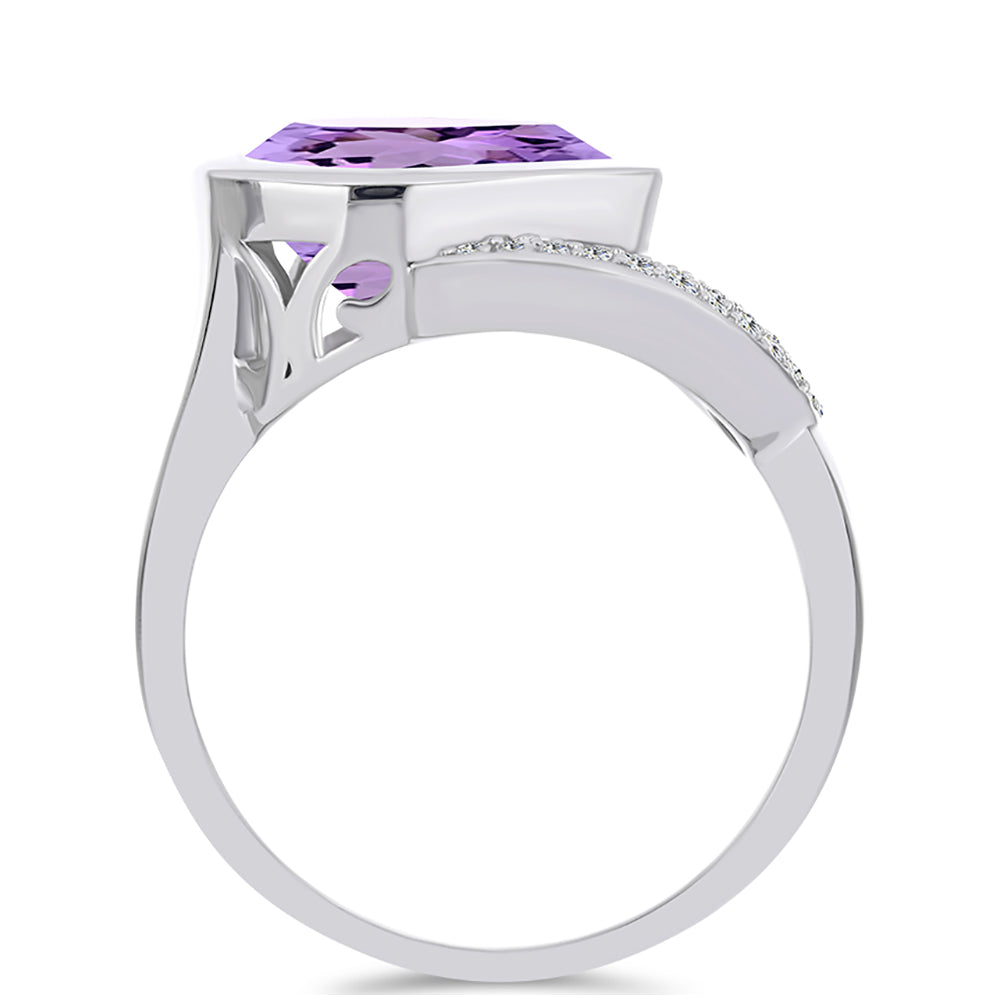 Anel de Prata com Ametista Rosa de França e Topázio Branco  Contraste: Cabeca de Veado (800)