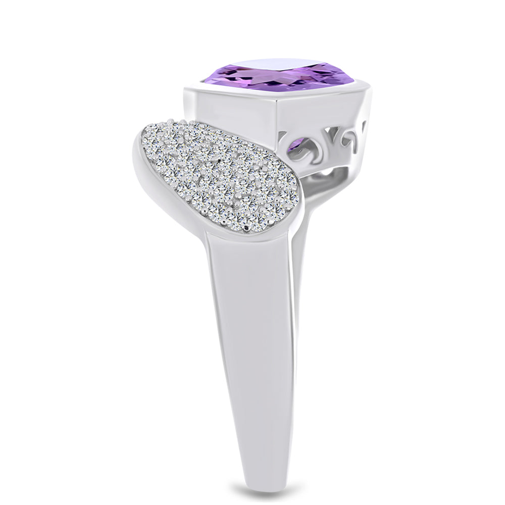 Anel de Prata com Ametista Rosa de França e Topázio Branco  Contraste: Cabeca de Veado (800)