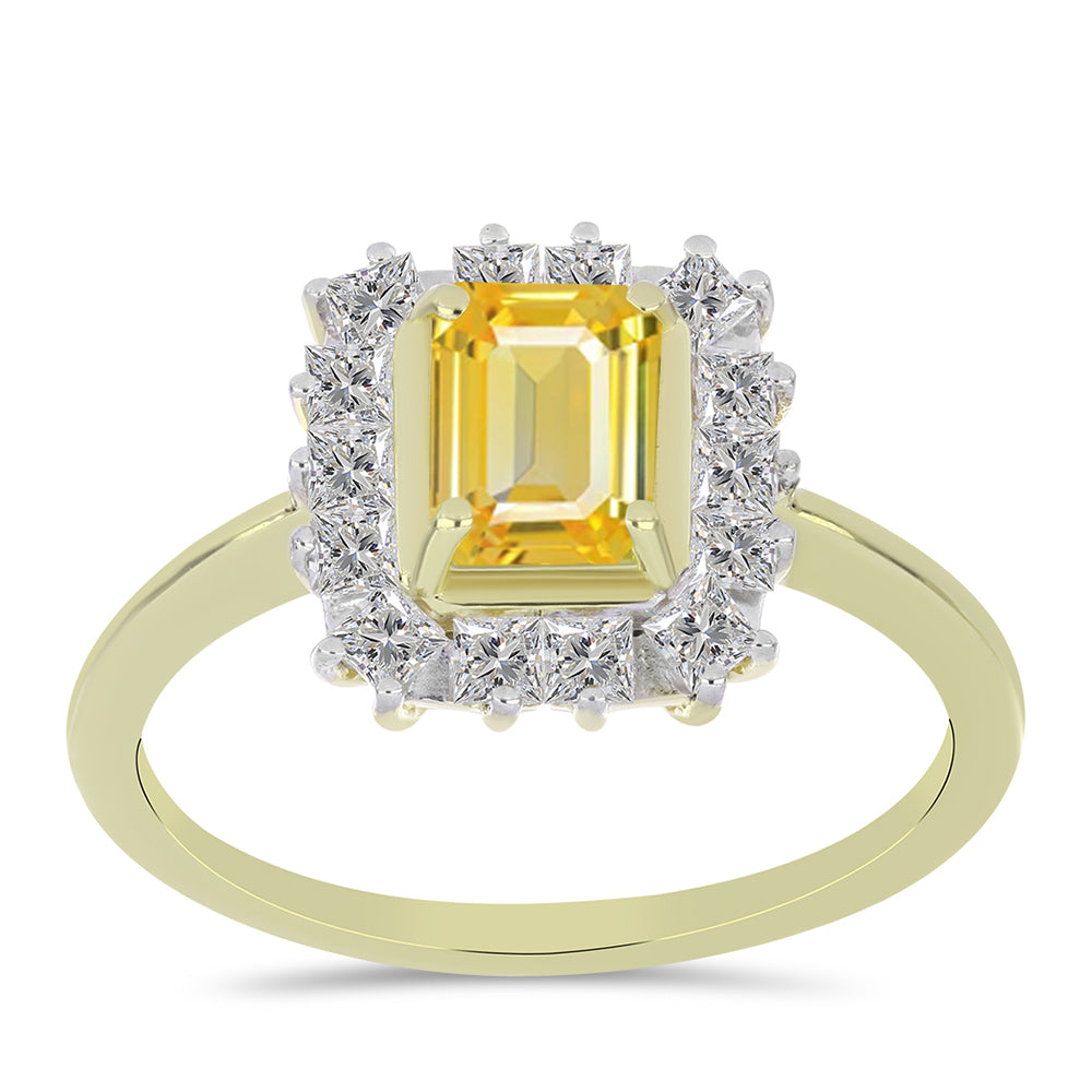 Anel de Prata com Banho de Ouro com Safira Amarela de Rosebery e Topázio Branco