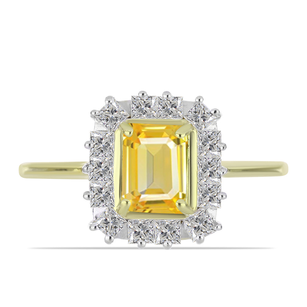 Anel de Prata com Banho de Ouro com Safira Amarela de Rosebery e Topázio Branco