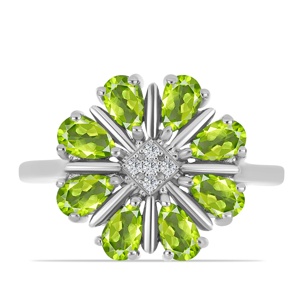 Anel de Prata com Peridoto de Changbai e Topázio Branco  Contraste: Cabeca de Veado (800)