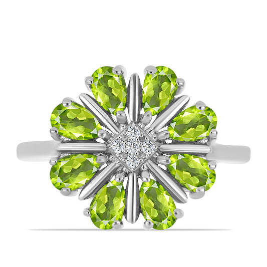 Anel de Prata com Peridoto de Changbai e Topázio Branco  Contraste: Cabeca de Veado (800)