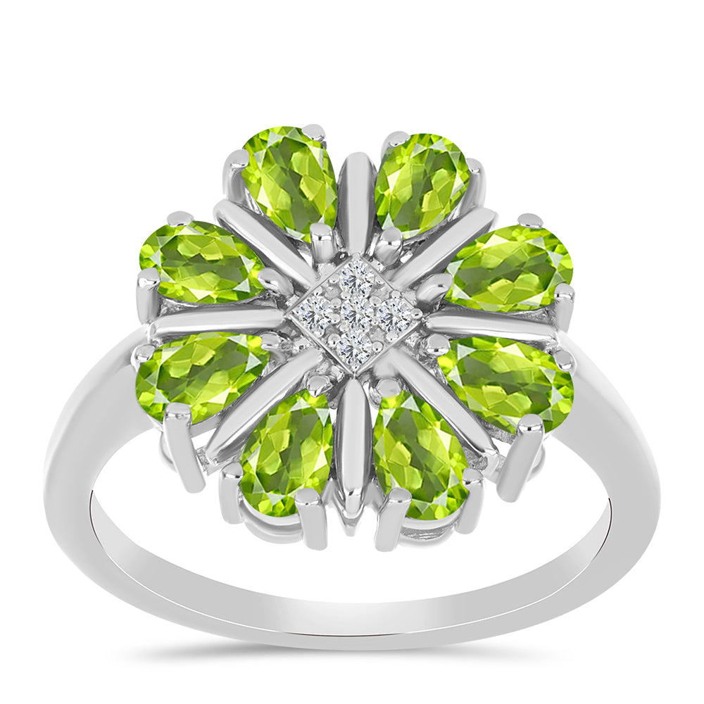 Anel de Prata com Peridoto de Changbai e Topázio Branco  Contraste: Cabeca de Veado (800) 3 
