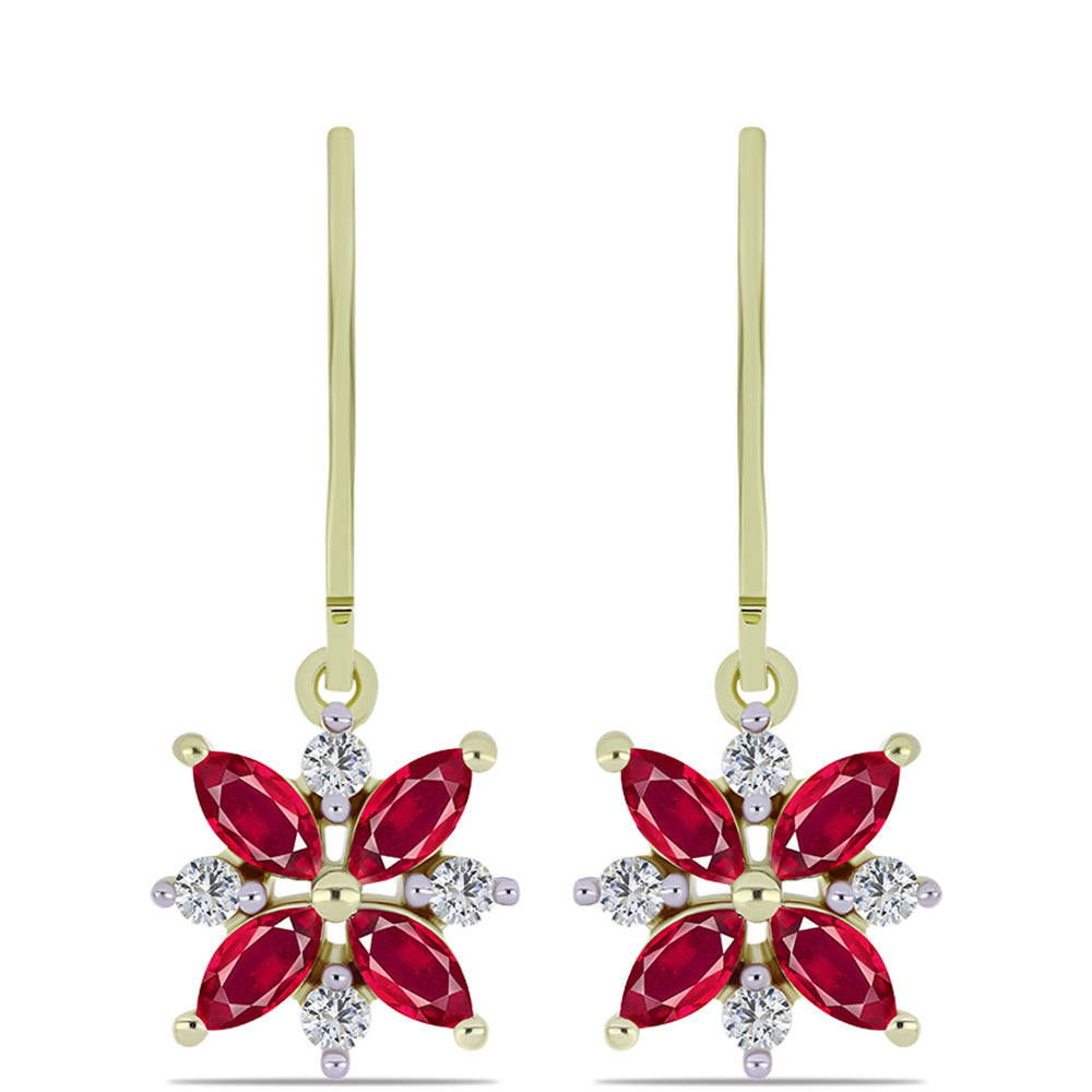 Brincos de Prata com Banho de Ouro com Rubi de Madagáscar e Topázio Branco 1 