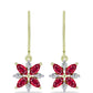 Brincos de Prata com Banho de Ouro com Rubi de Madagáscar e Topázio Branco