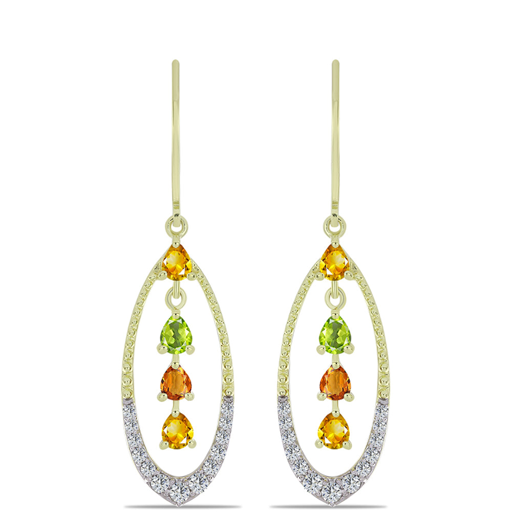 Brincos de Prata com Banho de Ouro com Safira Arco-íris de Rosebery e Topázio Branco 1 