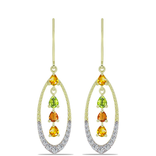 Brincos de Prata com Banho de Ouro com Safira Arco-íris de Rosebery e Topázio Branco