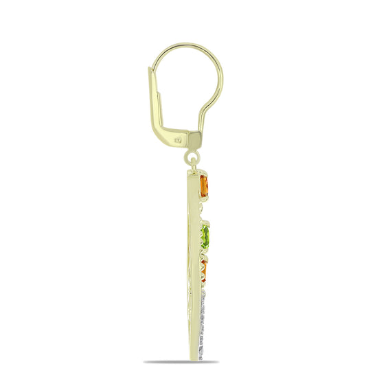 Brincos de Prata com Banho de Ouro com Safira Arco-íris de Rosebery e Topázio Branco