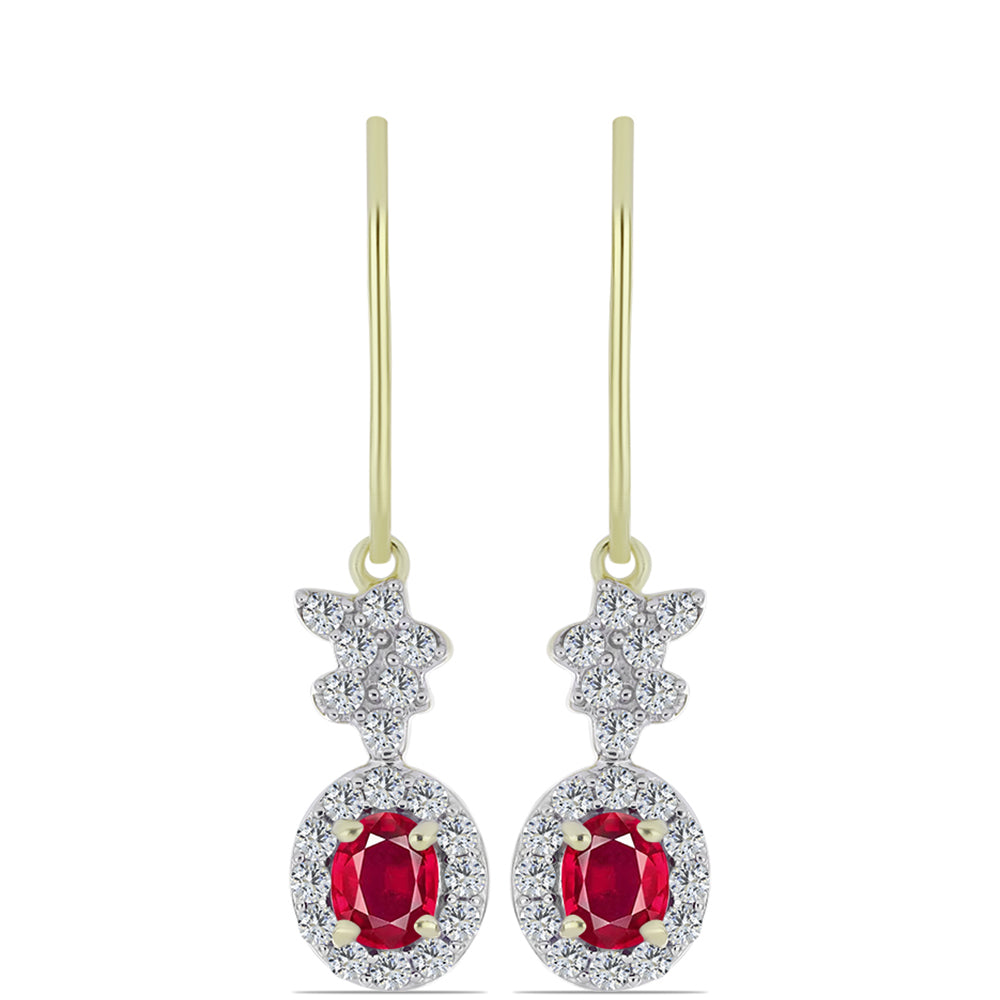 Brincos de Prata com Banho de Ouro com Rubi de Madagáscar e Topázio Branco 1 