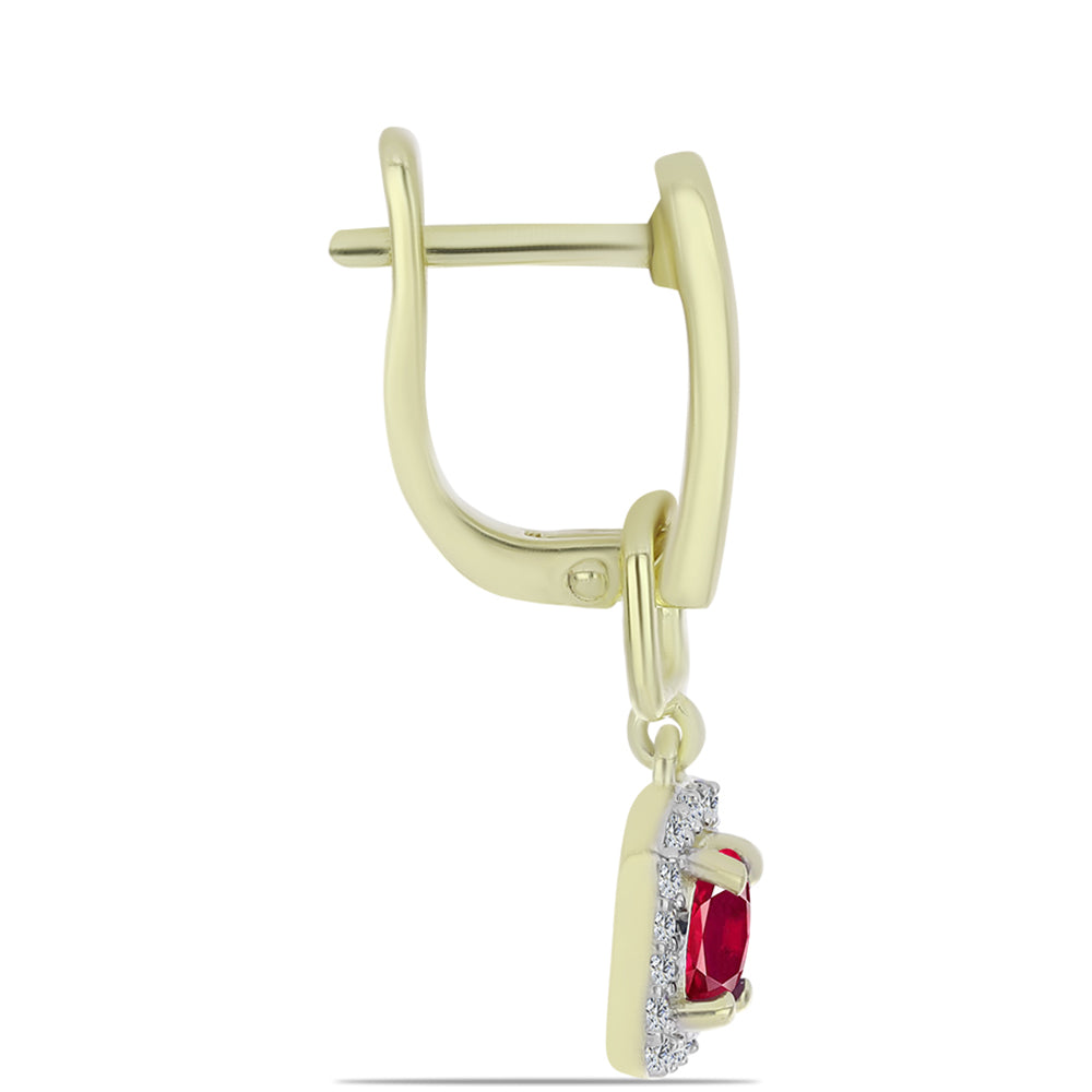 Brincos de Prata com Banho de Ouro com Rubi de Madagáscar e Topázio Branco 2 