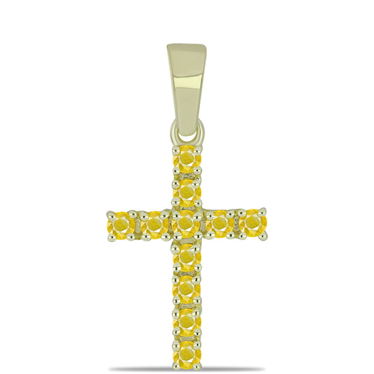Cruz Pendente de Prata com Banho de Ouro com Safira Amarela de Rosebery
