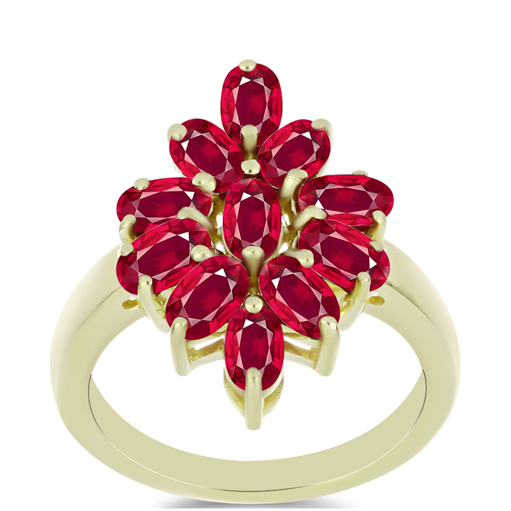 Anel de Prata com Banho de Ouro com Rubi de Madagáscar  Contraste: Cabeca de Veado (800)