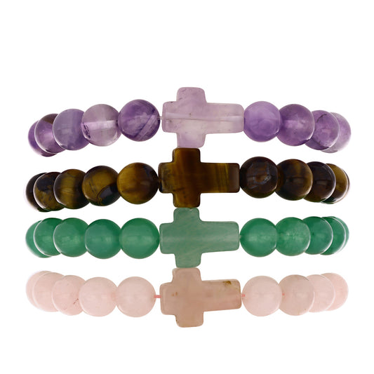 Cruz Conjunto com Ametista de Marrocos e Olho de Tigre ( Pulseira )