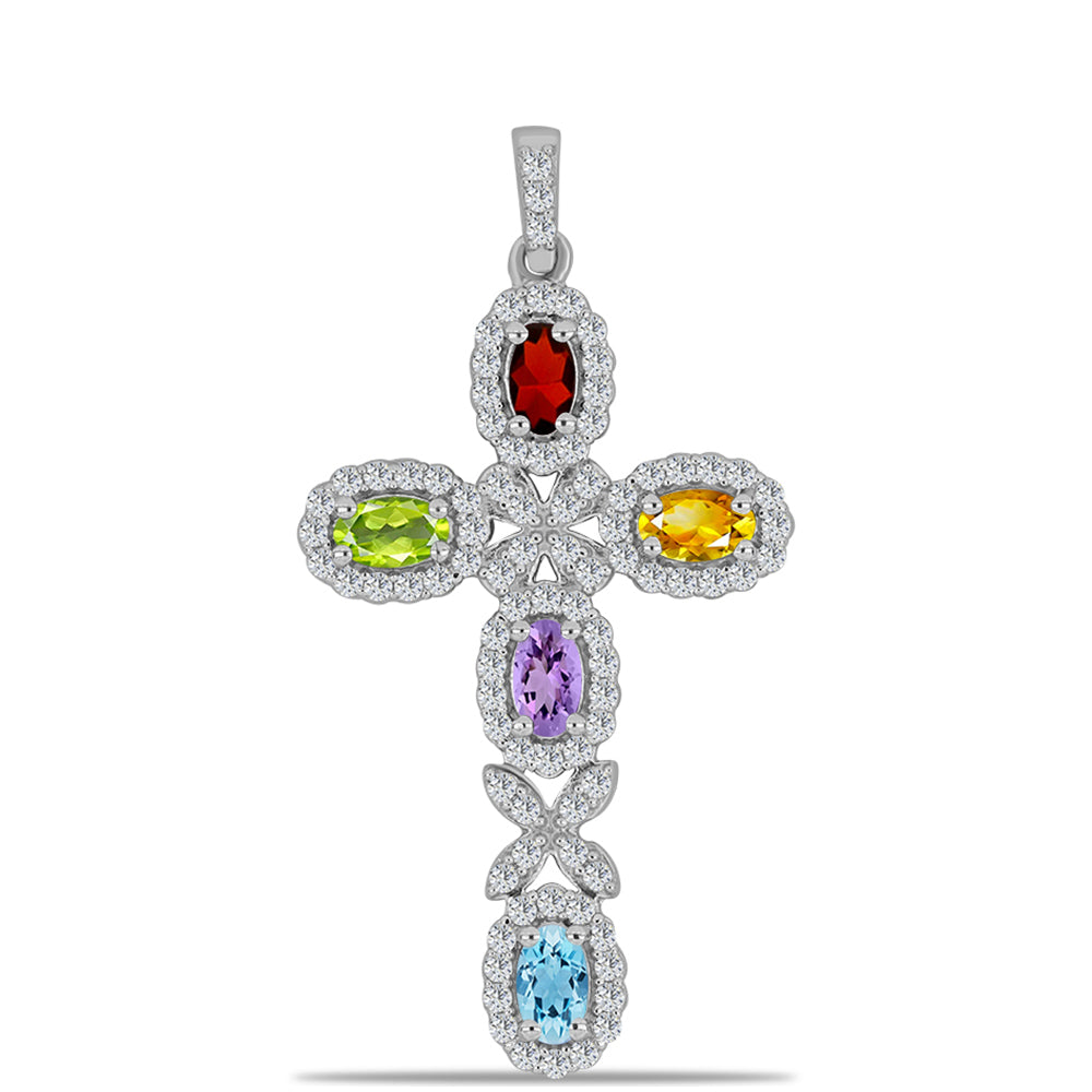 Cruz Conjunto de Prata com Ametista Rosa de França e Citrino de Ural ( Pulseira+Pendente )  Contraste: Cabeca de Veado (800) 2 