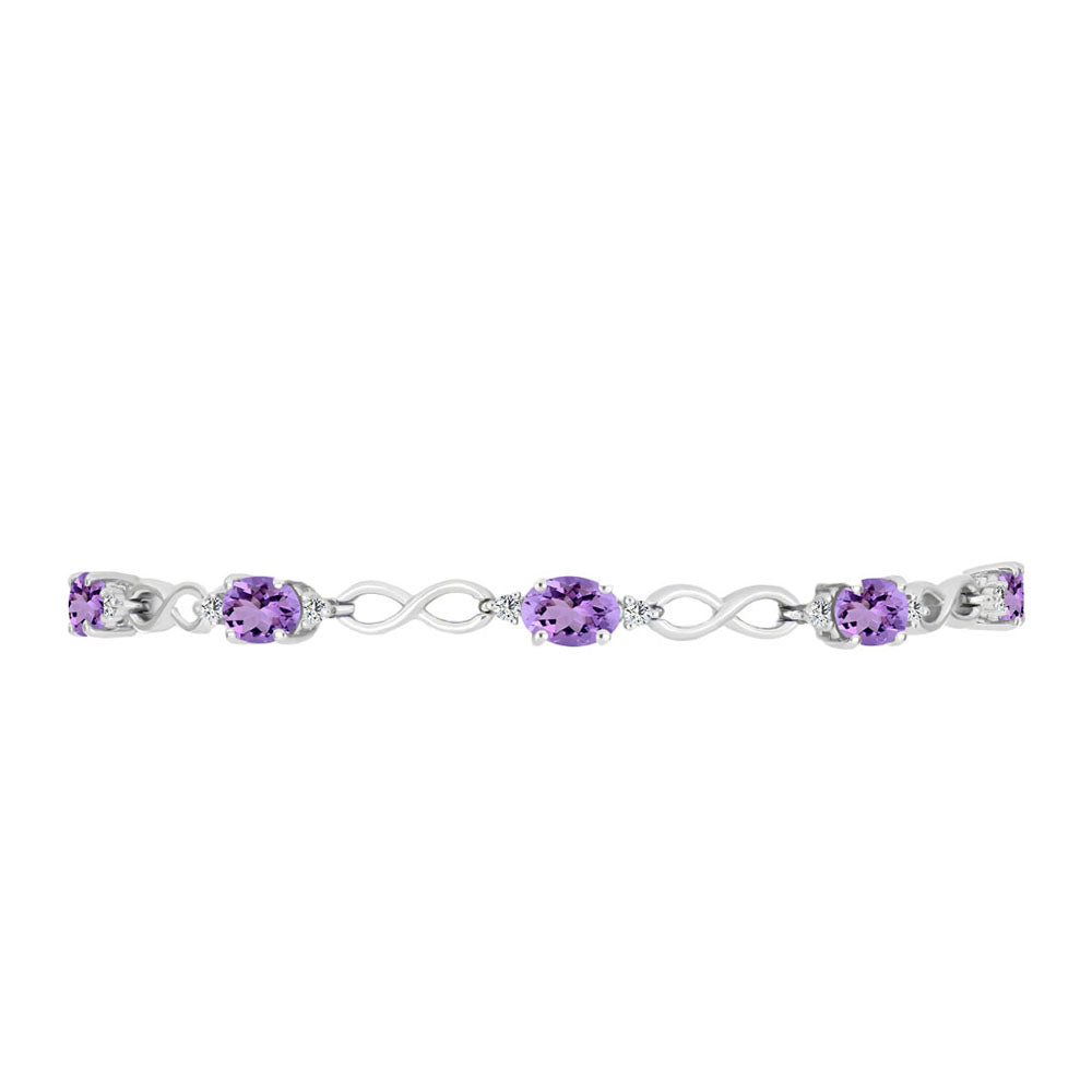 Pulseira de Prata com Ametista Rosa de França e Topázio Branco  Contraste: Cabeca de Veado (800)