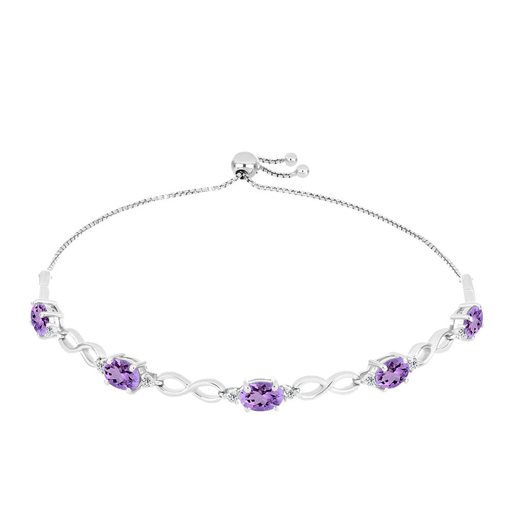 Pulseira de Prata com Ametista Rosa de França e Topázio Branco  Contraste: Cabeca de Veado (800)
