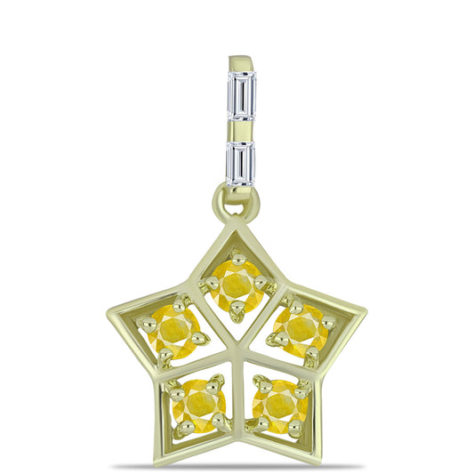 Pendente de Prata com Banho de Ouro com Safira Amarela de Rosebery e Zircão Branco