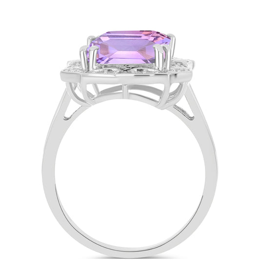Anel de Prata com Ametista Rosa de França e Topázio Branco  Contraste: Cabeca de Veado (800)