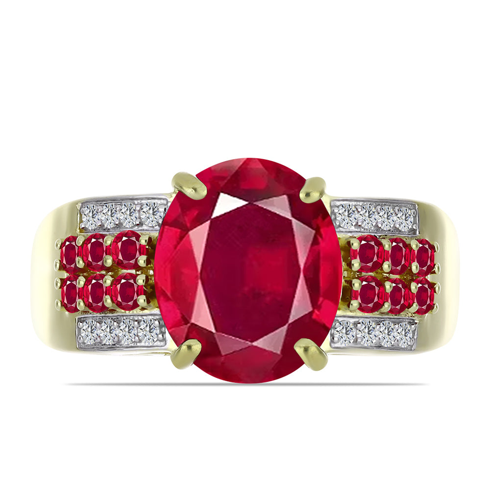 Anel de Prata com Banho de Ouro com Rubi de Madagáscar e Topázio Branco  Contraste: Cabeca de Veado (800) 1 