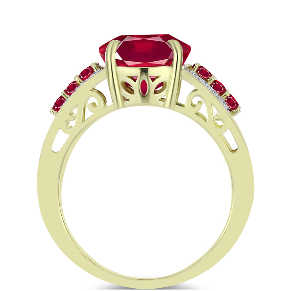 Anel de Prata com Banho de Ouro com Rubi de Madagáscar e Topázio Branco  Contraste: Cabeca de Veado (800) 2 