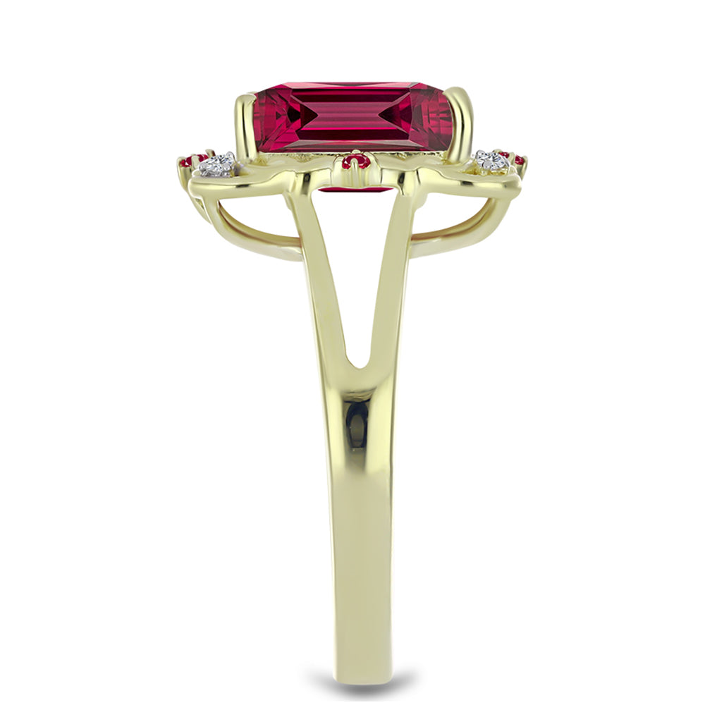 Anel de Prata com Banho de Ouro com Rubi de Madagáscar e Topázio Branco  Contraste: Cabeca de Veado (800)