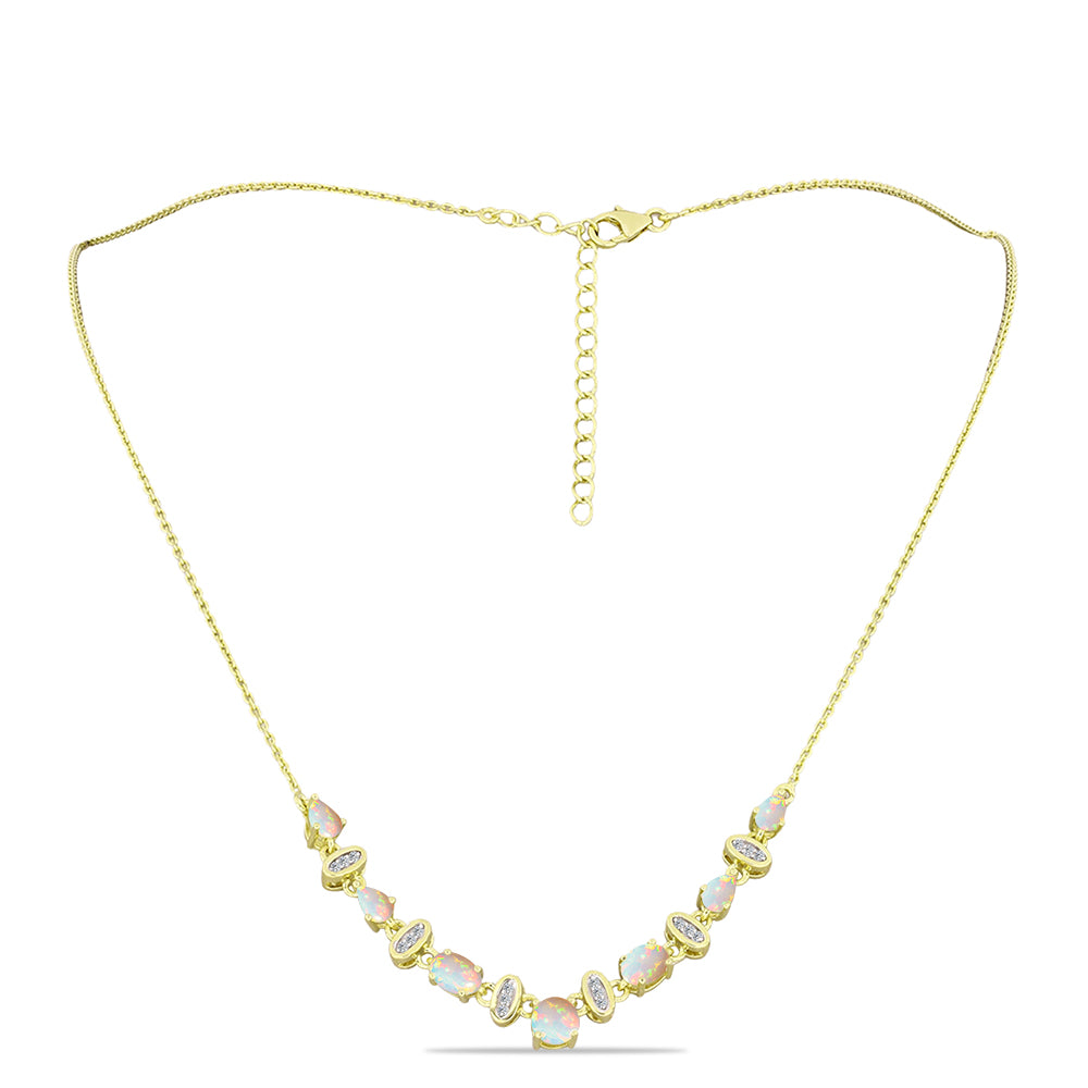 Colar de Prata com Banho de Ouro com Opala da Etiópia de Lega Dembi e Topázio Branco  Contraste: Cabeca de Veado (800)