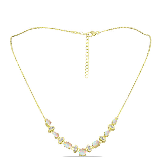 Colar de Prata com Banho de Ouro com Opala da Etiópia de Lega Dembi e Topázio Branco  Contraste: Cabeca de Veado (800)