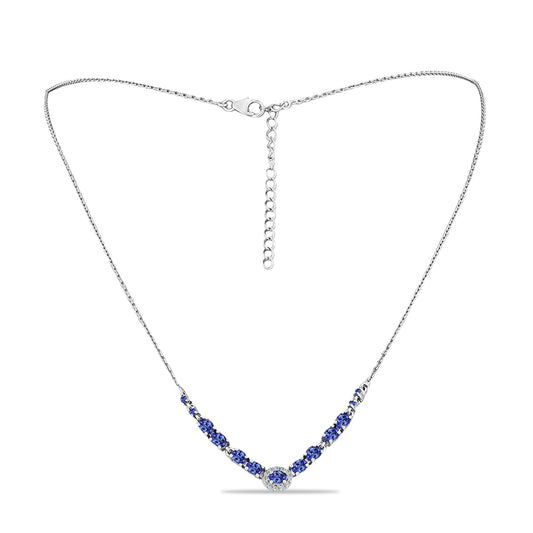 Colar de Prata com Tanzanite e Topázio Branco  Contraste: Cabeca de Veado (800)
