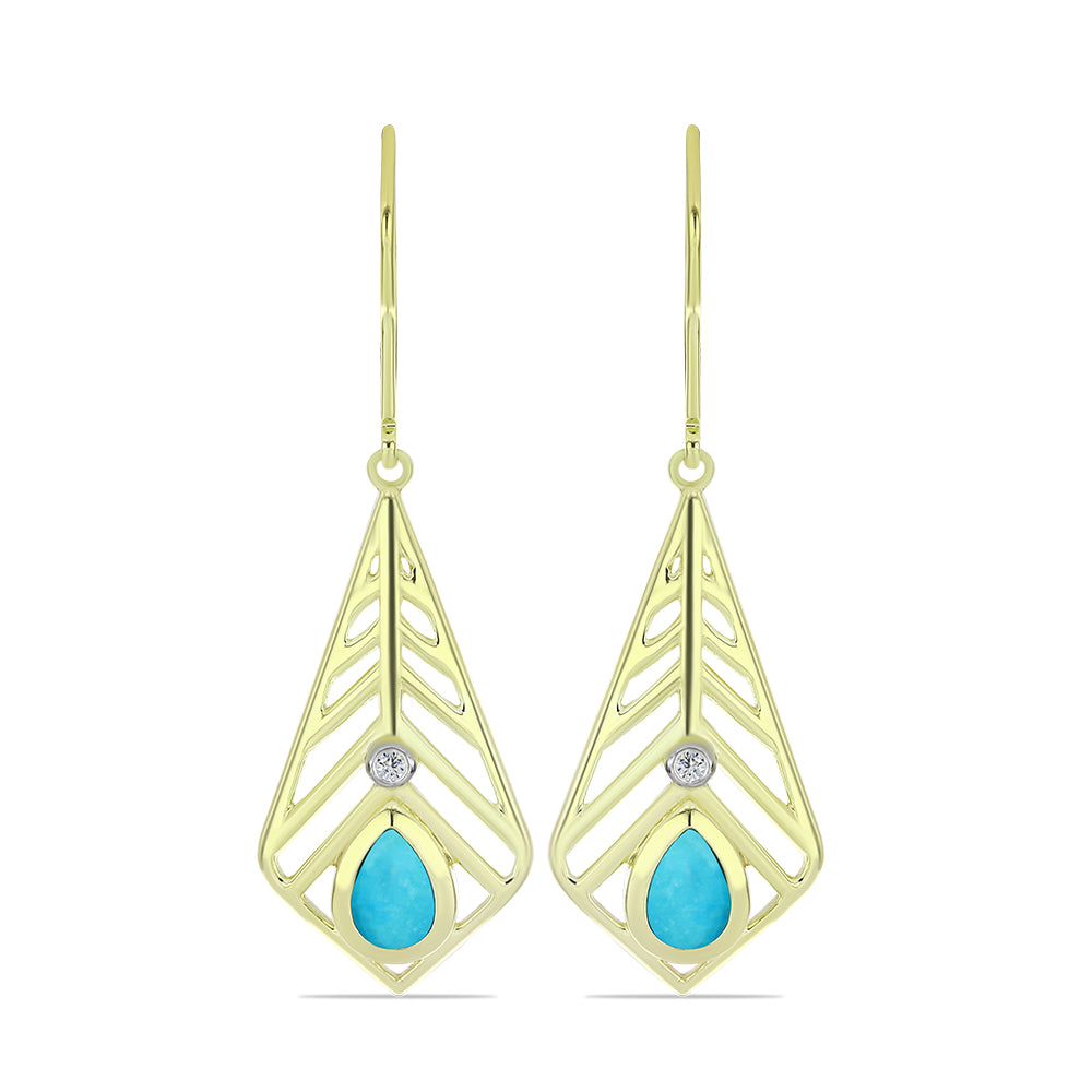Brincos de Prata com Banho de Ouro com Turquesa Bela Adormecida e Topázio Branco 1 