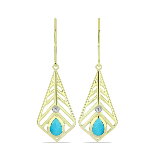 Brincos de Prata com Banho de Ouro com Turquesa Bela Adormecida e Topázio Branco