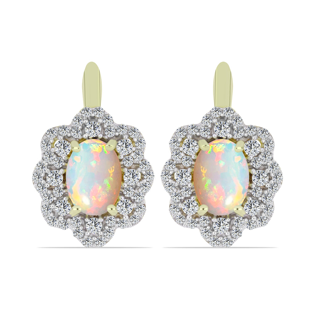 Brincos de Prata com Banho de Ouro com Opala da Etiópia de Lega Dembi e Topázio Branco