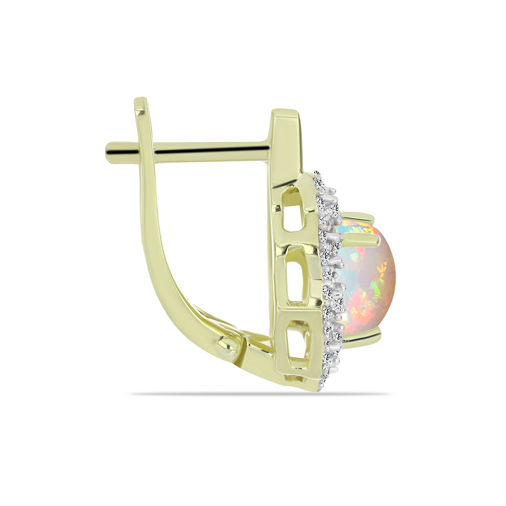 Brincos de Prata com Banho de Ouro com Opala da Etiópia de Lega Dembi e Topázio Branco 2 