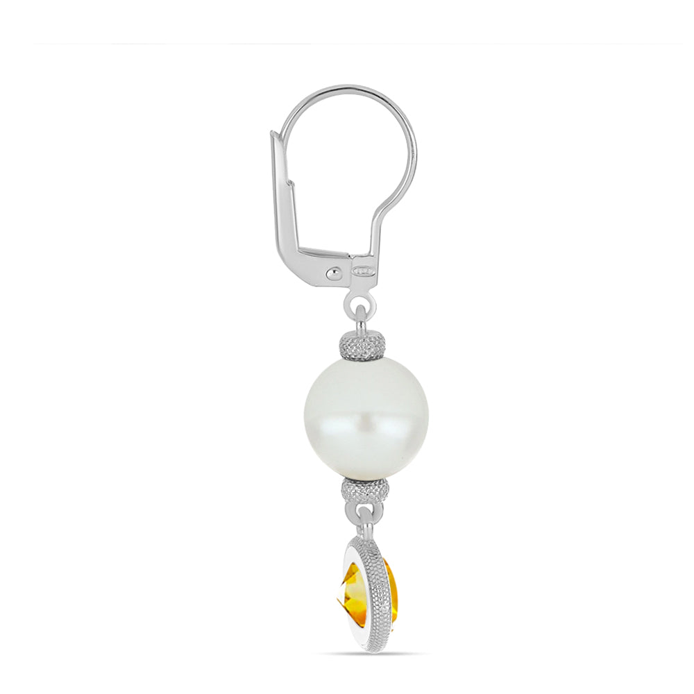 Brincos de Prata com Citrino de Ural e Pérola Branca de Água Doce 2 