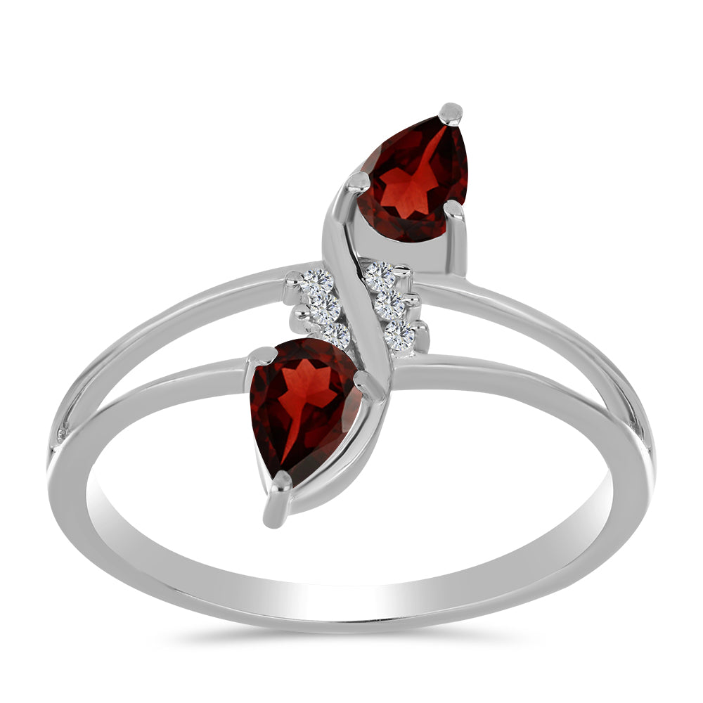 Anel de Prata com Granada de Barton e Topázio Branco