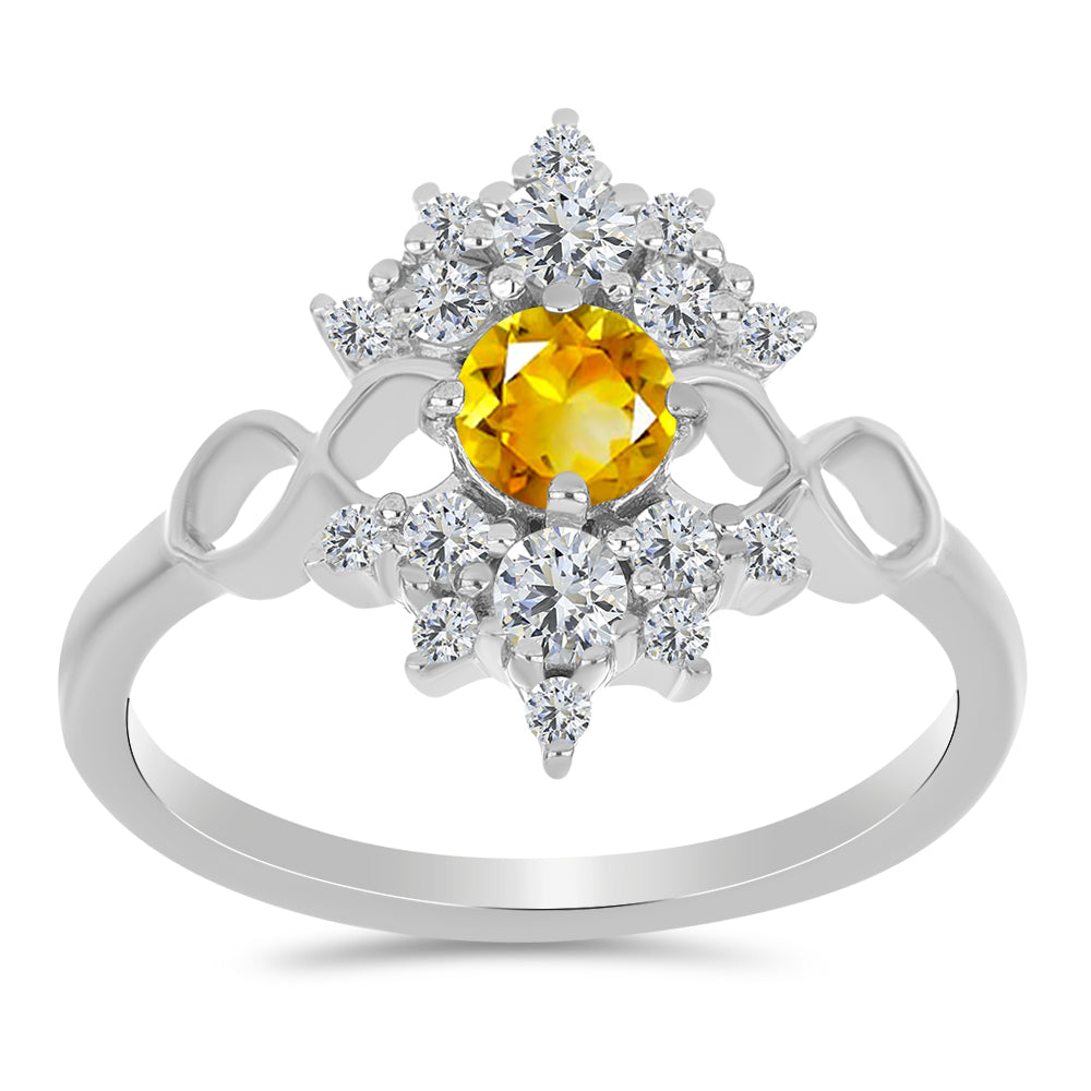 Anel de Prata com Citrino de Ural e Topázio Branco