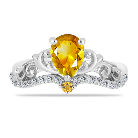 Anel de Prata com Citrino de Ural e Topázio Branco