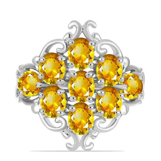 Anel de Prata com Citrino de Ural  Contraste: Cabeca de Veado (800)