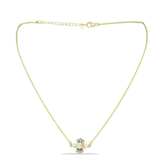 Colar de Prata com Banho de Ouro com Opala da Etiópia de Lega Dembi e Topázio Branco  Contraste: Cabeca de Veado (800)