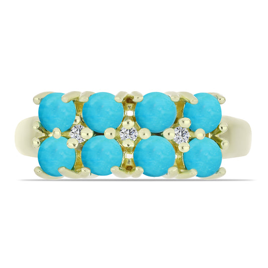 Anel de Prata com Banho de Ouro com Turquesa Bela Adormecida e Topázio Branco