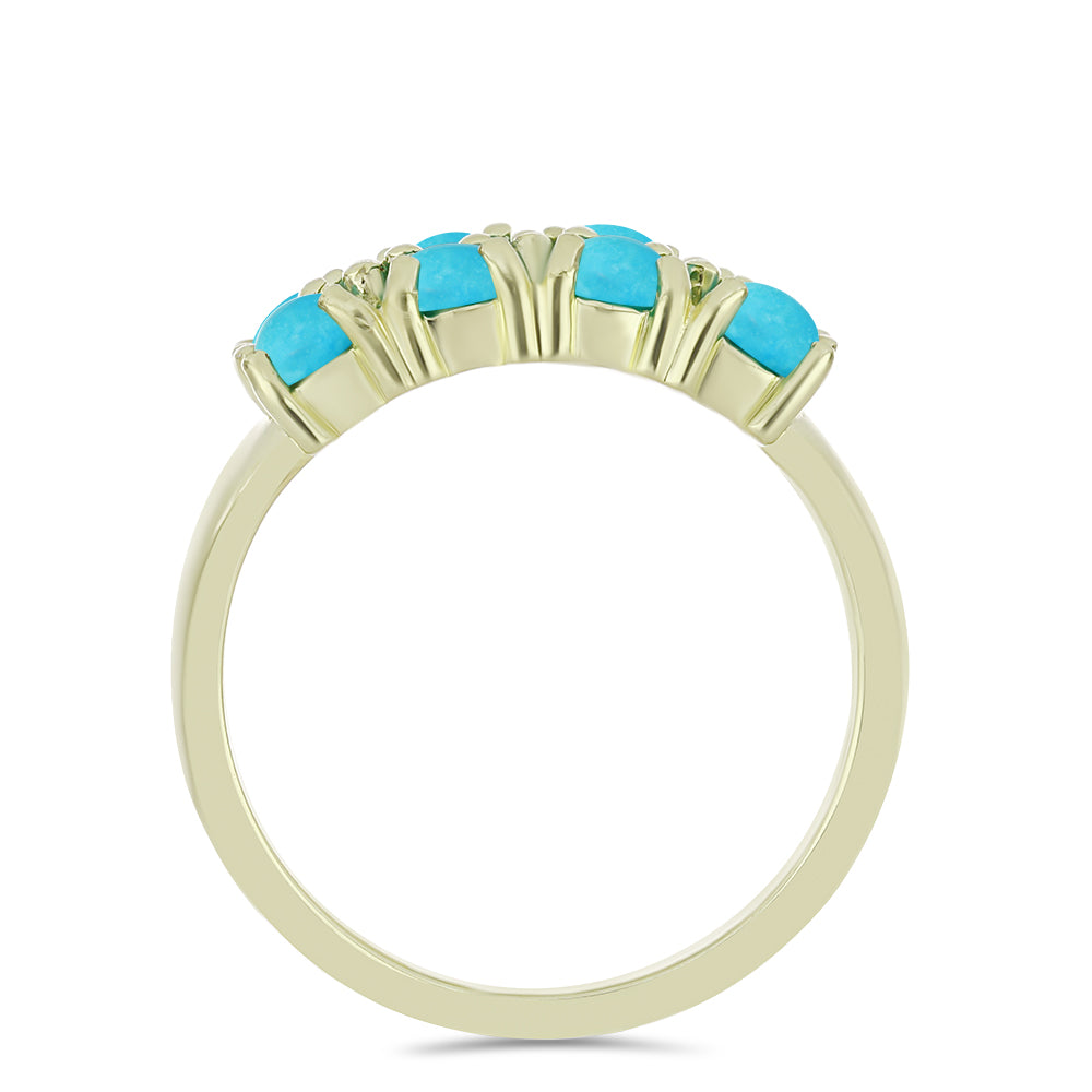 Anel de Prata com Banho de Ouro com Turquesa Bela Adormecida e Topázio Branco 3 