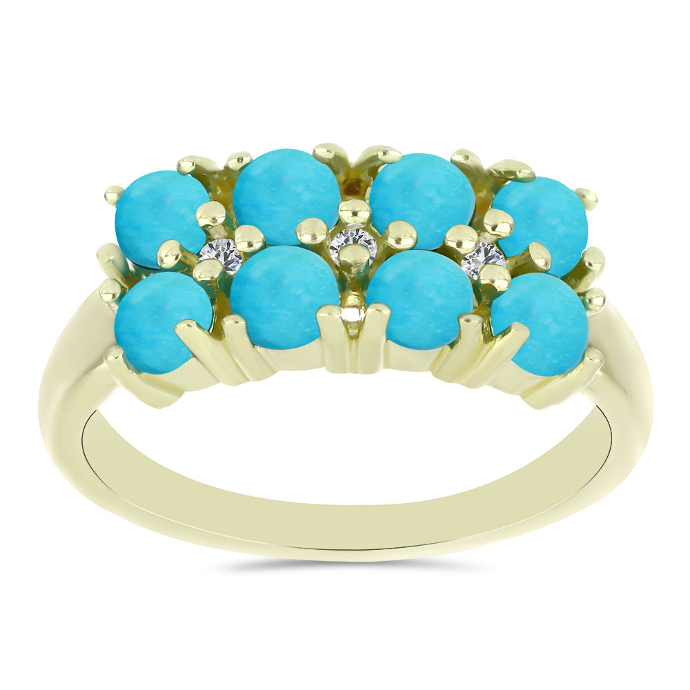 Anel de Prata com Banho de Ouro com Turquesa Bela Adormecida e Topázio Branco 1 