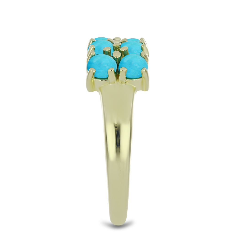 Anel de Prata com Banho de Ouro com Turquesa Bela Adormecida e Topázio Branco 4 