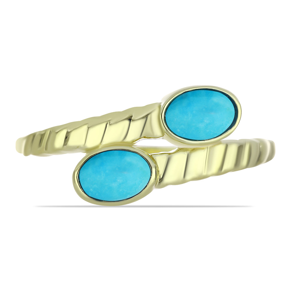 Anel de Prata com Banho de Ouro com Turquesa Bela Adormecida  Contraste: Cabeca de Veado (800)