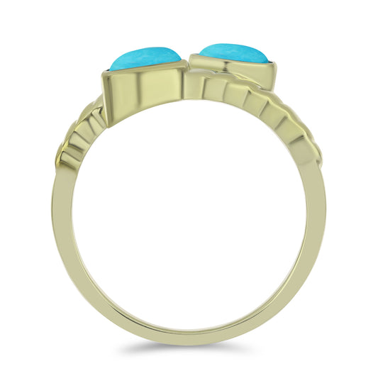 Anel de Prata com Banho de Ouro com Turquesa Bela Adormecida  Contraste: Cabeca de Veado (800)