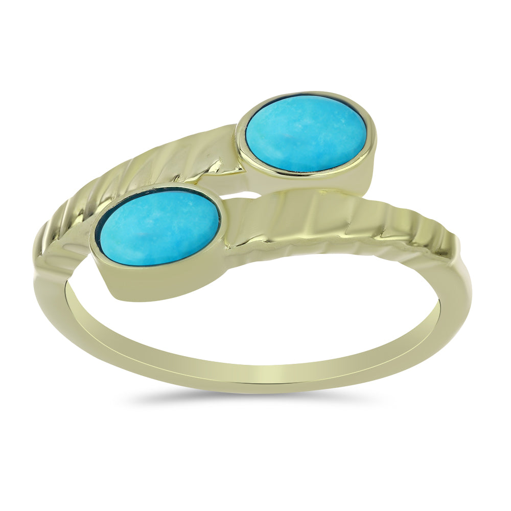 Anel de Prata com Banho de Ouro com Turquesa Bela Adormecida  Contraste: Cabeca de Veado (800) 3 