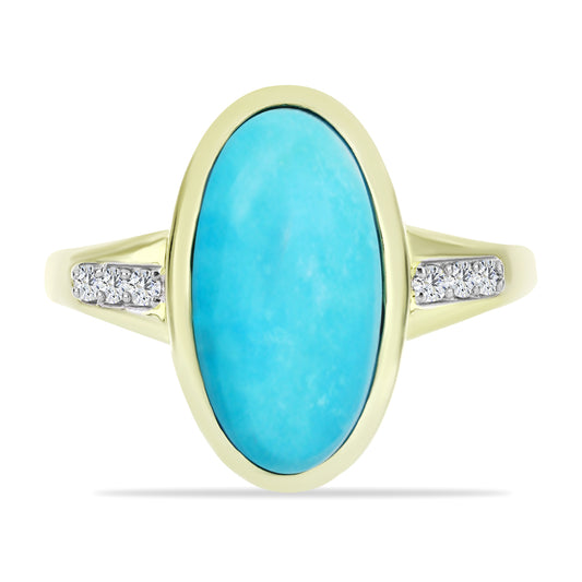 Anel de Prata com Banho de Ouro com Turquesa Bela Adormecida e Topázio Branco  Contraste: Cabeca de Veado (800)