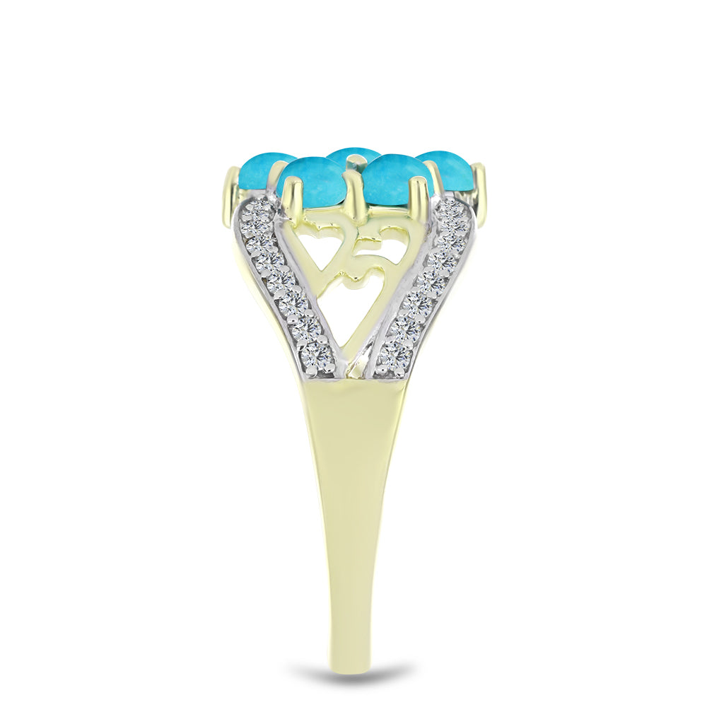 Anel de Prata com Banho de Ouro com Turquesa Bela Adormecida e Topázio Branco  Contraste: Cabeca de Veado (800) 4 
