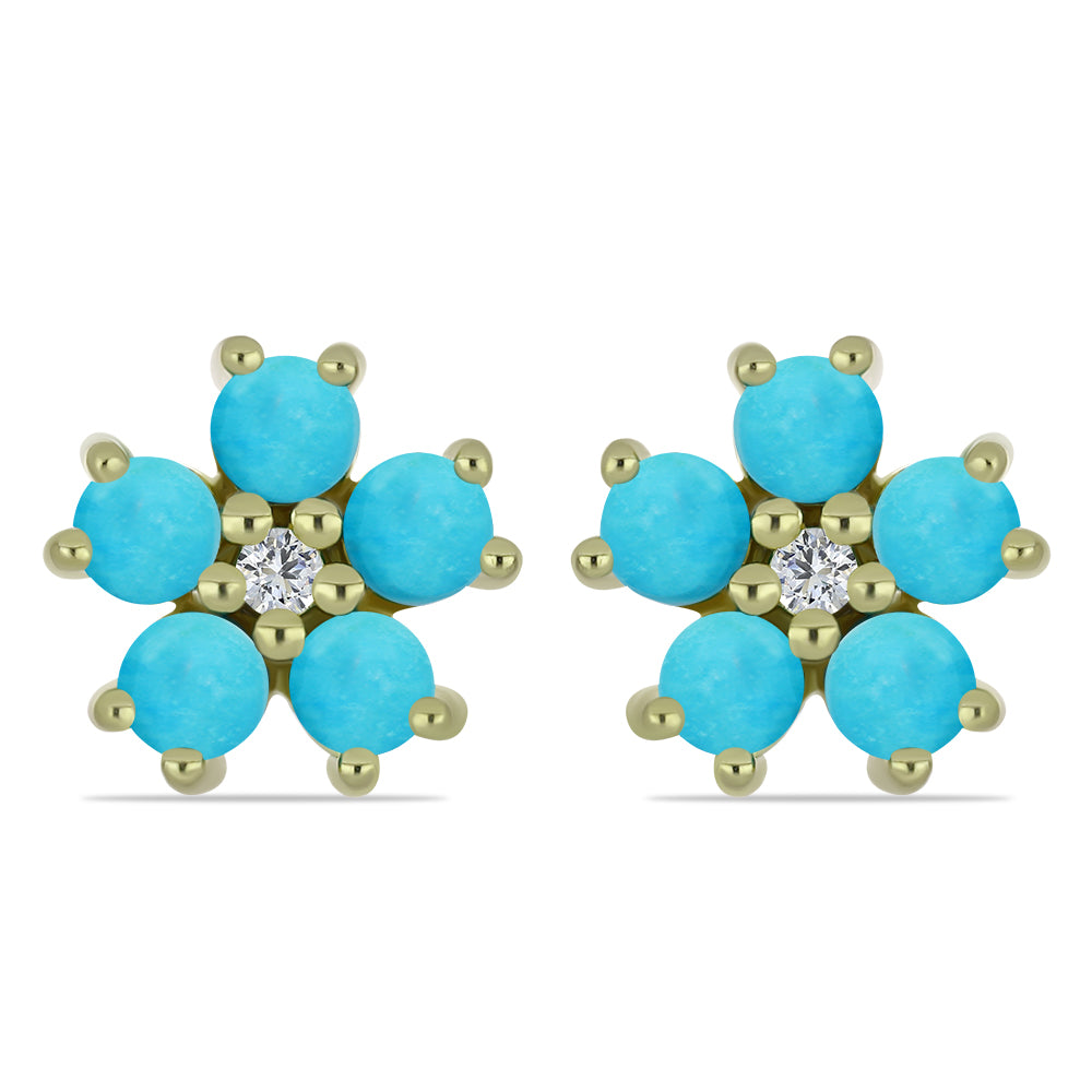 Brincos de Prata com Banho de Ouro com Turquesa Bela Adormecida e Topázio Branco