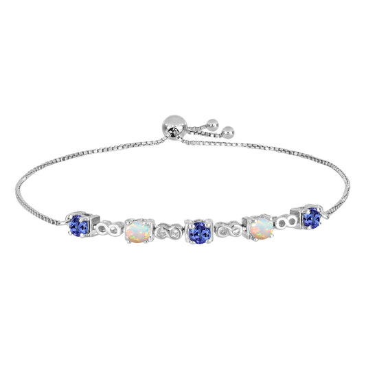 Pulseira de Prata com Tanzanite e Opala da Etiópia de Lega Dembi  Contraste: Cabeca de Veado (800)