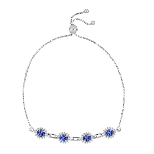 Pulseira de Prata com Tanzanite e Topázio Branco  Contraste: Cabeca de Veado (800)